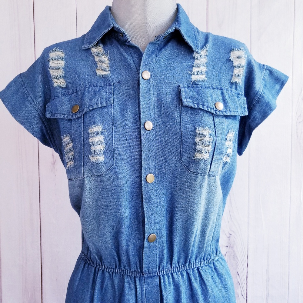 NOISY MAY DENIM DISTRESSED DRESS SZ M - Picture 2 of 7